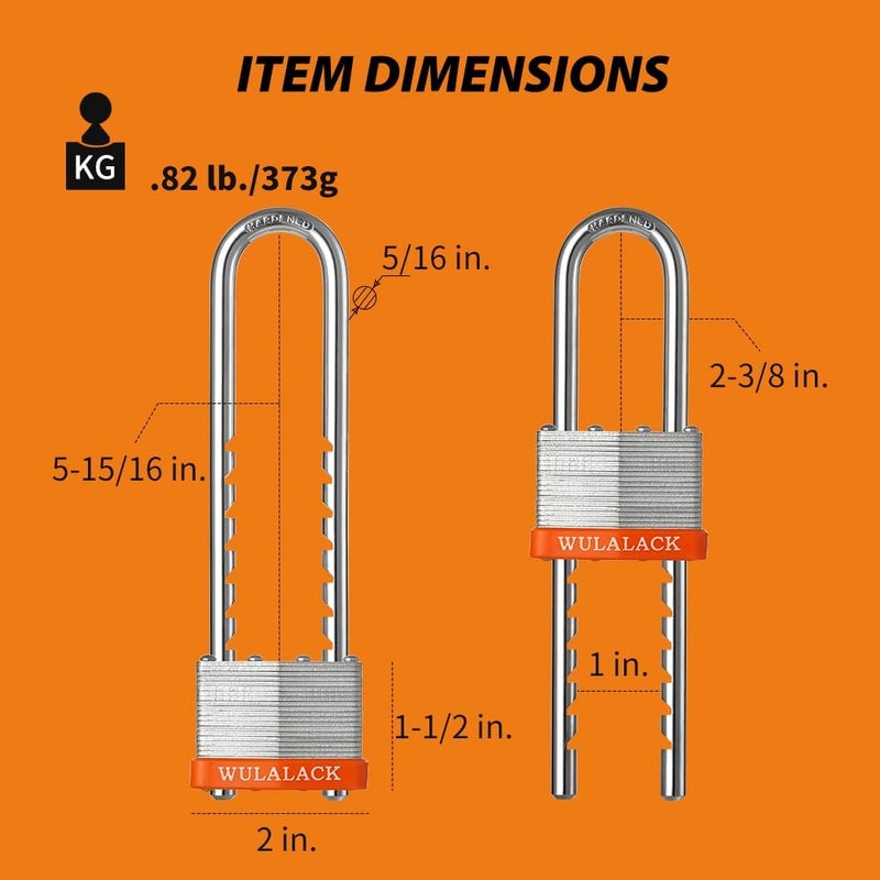 WULALACK Locks with Keys, 2 inch Wide Laminated Steel Keyed Padlock with Adjustable Shackle, Long Padlocks with Same Key,3 Pack - Image 2